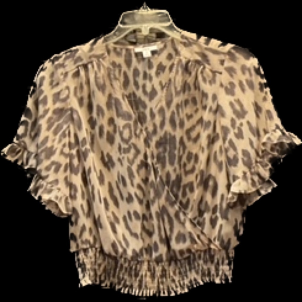 Leopard Short Sleeve Sheer Blouse
